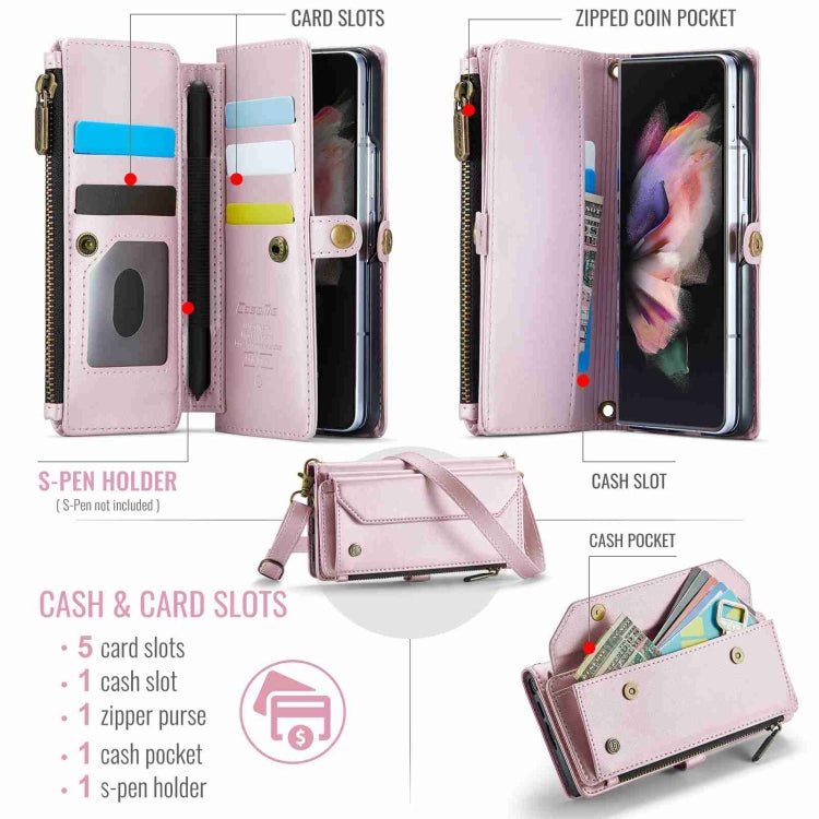 For Samsung Galaxy Z Fold3 CaseMe C36 Card Slots Zipper Wallet RFID Anti-theft Leather Phone Case(Pink) - Galaxy Phone Cases by CaseMe | Online Shopping South Africa | PMC Jewellery | Buy Now Pay Later Mobicred