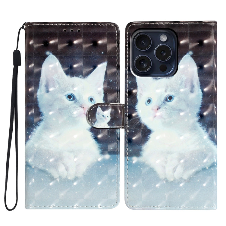 For iPhone 16 Pro 3D Pattern Leather Phone Case(White Cat) - iPhone 16 Pro Cases by PMC TechLife | Online Shopping South Africa | PMC TechLife | Buy Now Pay Later Mobicred