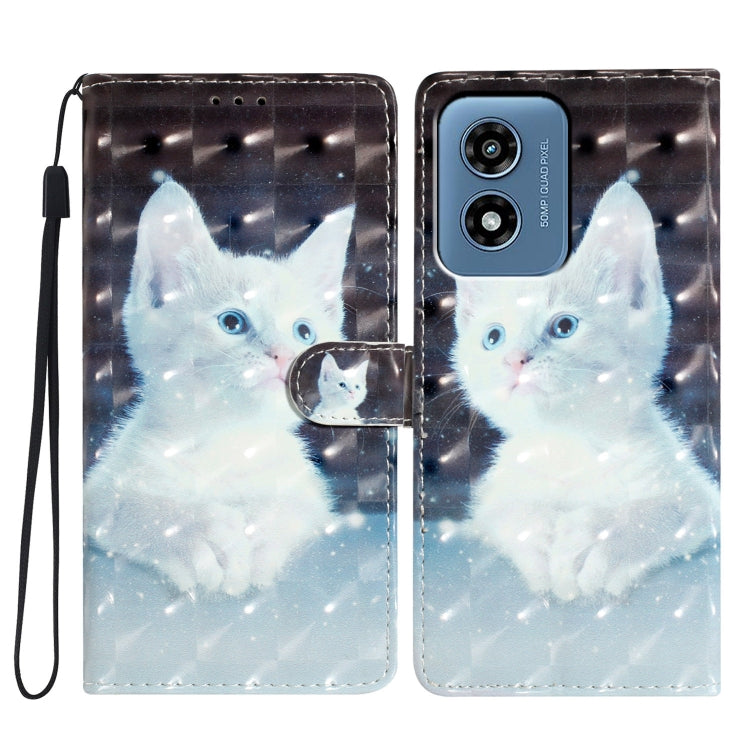 For Motorola Moto G Play 2024 3D Pattern Leather Phone Case(White Cat) - Motorola Cases by PMC Jewellery | Online Shopping South Africa | PMC Jewellery | Buy Now Pay Later Mobicred