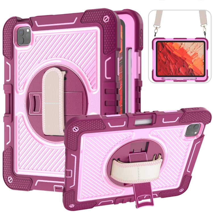 For iPad Pro 11 2024 360 Degree Rotation PC Contrast Silicone Tablet Case(Rose Red + Pink) - iPad Pro 11 2024 Cases by PMC TechLife | Online Shopping South Africa | PMC TechLife | Buy Now Pay Later Mobicred