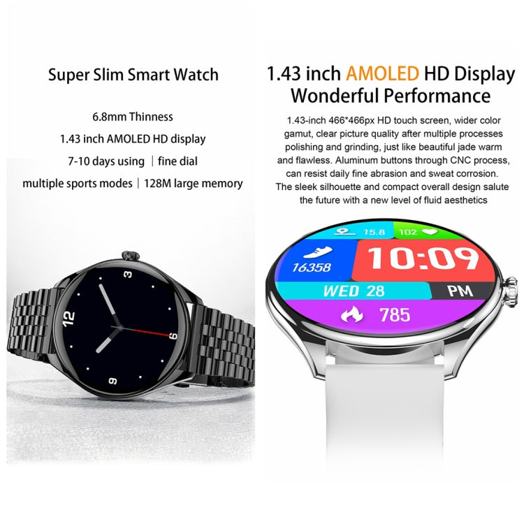 MT55 1.43 inch AMOLED HD Screen Ultra-thin Smart Call Health Watch, Leather Strap(Silver Brown) - Smart Watches by PMC Jewellery | Online Shopping South Africa | PMC Jewellery | Buy Now Pay Later Mobicred