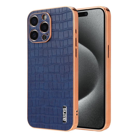 For iPhone 15 Pro Max AZNS Electroplated Frame Crocodile Texture Full Coverage Phone Case(Blue) - iPhone 15 Pro Max Cases by AZNS | Online Shopping South Africa | PMC Jewellery | Buy Now Pay Later Mobicred