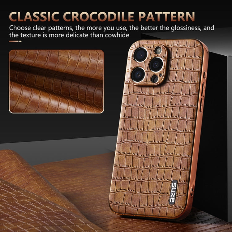 For iPhone 16 Pro Max AZNS Electroplated Frame Crocodile Texture Full Coverage Phone Case(White) - free shipping - PMC Jewellery - Order now!