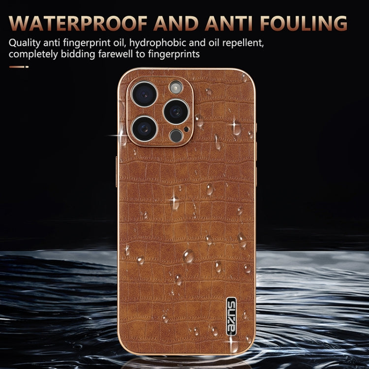 For iPhone 16 Pro AZNS Electroplated Frame Crocodile Texture Full Coverage Phone Case(Green) - free shipping - PMC Jewellery - Order now!
