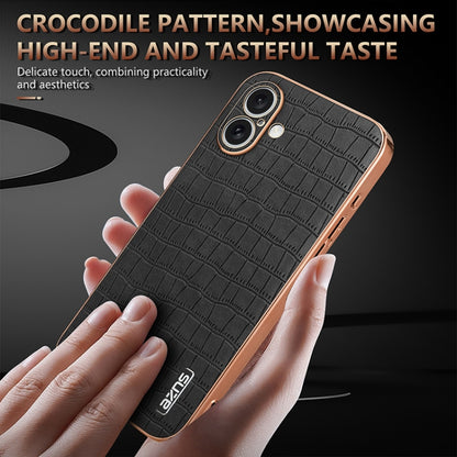 For iPhone 16 Plus AZNS Electroplated Frame Crocodile Texture Full Coverage Phone Case(Brown) - iPhone 16 Plus Cases by AZNS | Online Shopping South Africa | PMC Jewellery | Buy Now Pay Later Mobicred