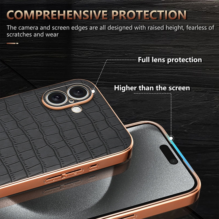 For iPhone 16 Plus AZNS Electroplated Frame Crocodile Texture Full Coverage Phone Case(White) - iPhone 16 Plus Cases by AZNS | Online Shopping South Africa | PMC TechLife | Buy Now Pay Later Mobicred