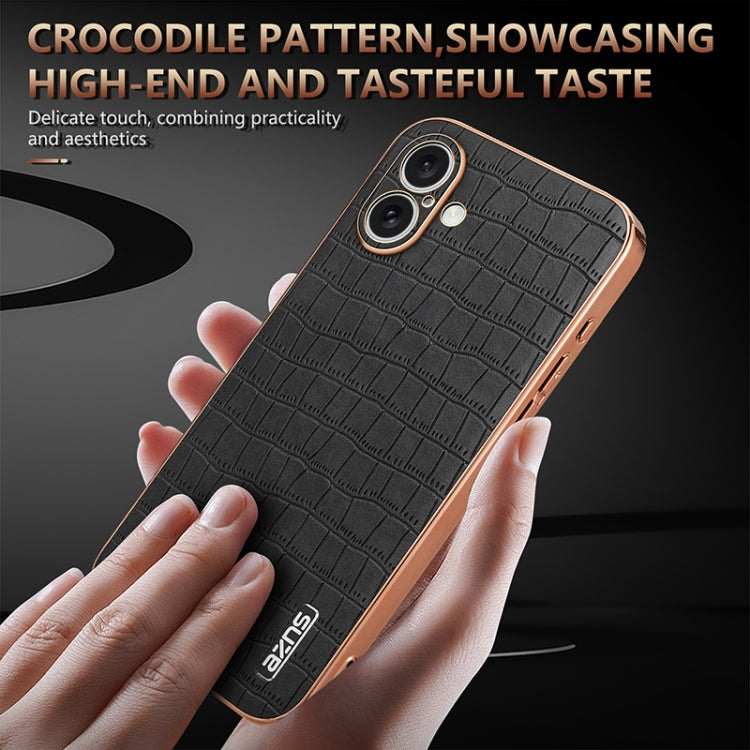 For iPhone 16 Plus AZNS Electroplated Frame Crocodile Texture Full Coverage Phone Case(White) - iPhone 16 Plus Cases by AZNS | Online Shopping South Africa | PMC Jewellery | Buy Now Pay Later Mobicred