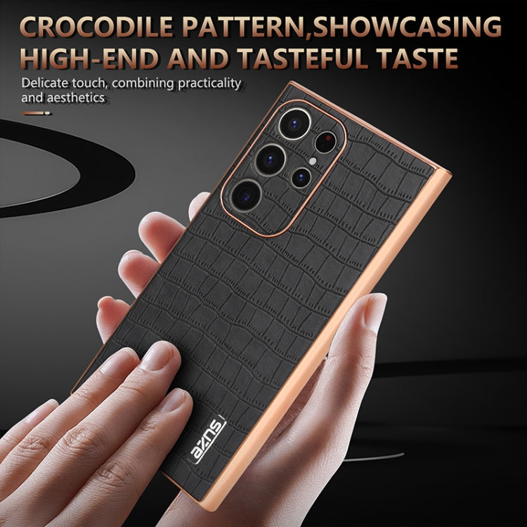 For Samsung Galaxy S24 Ultra 5G AZNS Electroplated Frame Crocodile Texture Full Coverage Phone Case(White) - Galaxy S24 Ultra 5G Cases by AZNS | Online Shopping South Africa | PMC Jewellery | Buy Now Pay Later Mobicred