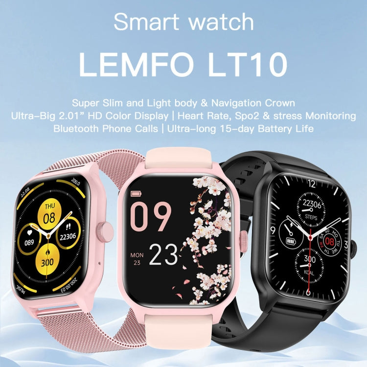 LEMFO LT10 2.01 inch TFT Screen Smart Watch Supports Bluetooth Call / Health Monitoring, Steel Strap(Pink) - Smart Watches by LEMFO | Online Shopping South Africa | PMC Jewellery | Buy Now Pay Later Mobicred