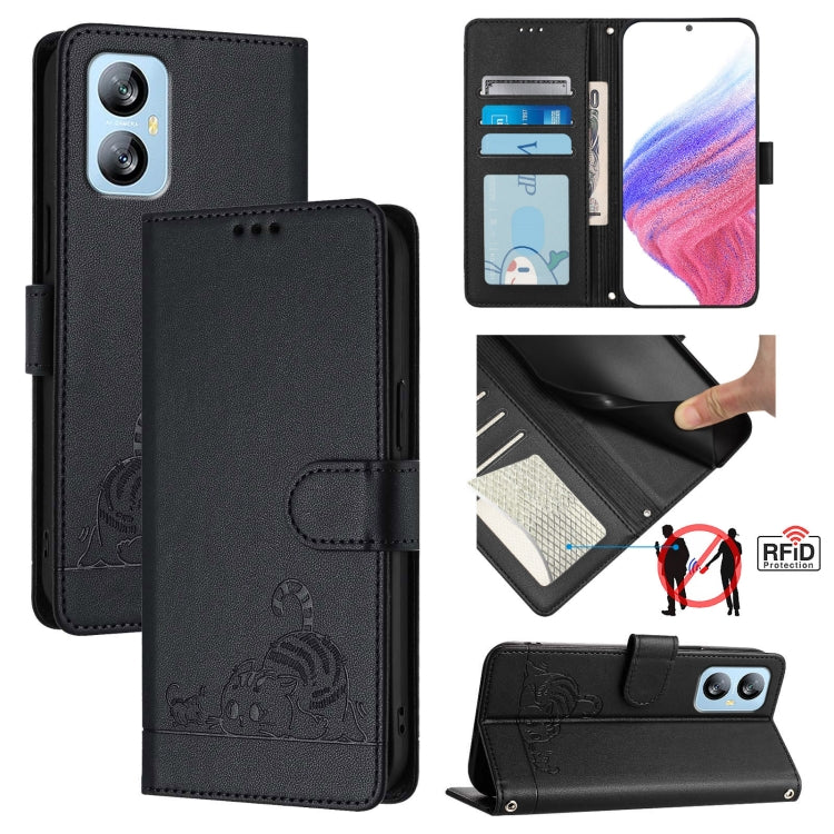 For Blackview A52 Cat Rat Embossed Pattern RFID Leather Phone Case with Lanyard(Black) - More Brand by PMC Jewellery | Online Shopping South Africa | PMC Jewellery | Buy Now Pay Later Mobicred