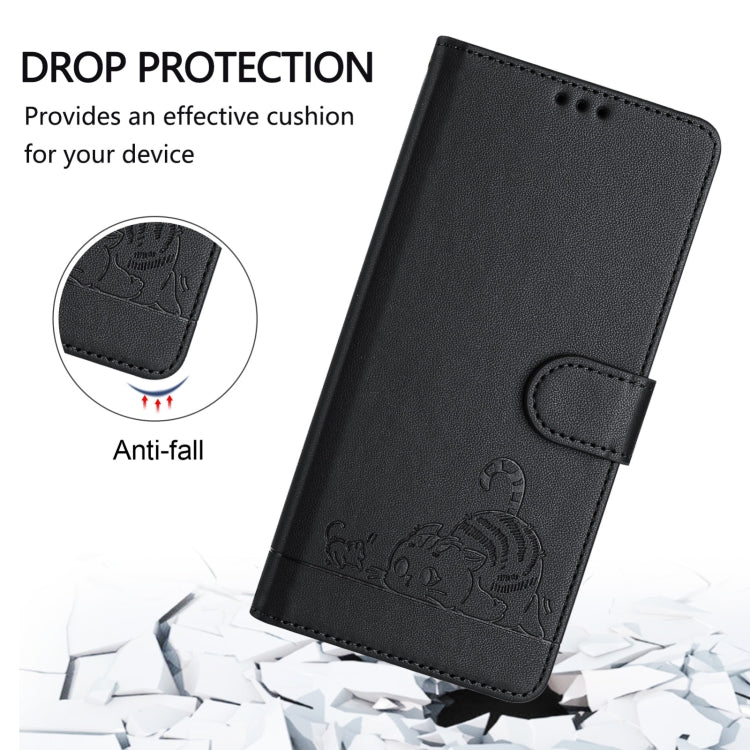 For Blackview A52 Cat Rat Embossed Pattern RFID Leather Phone Case with Lanyard(Black) - More Brand by PMC TechLife | Online Shopping South Africa | PMC TechLife | Buy Now Pay Later Mobicred