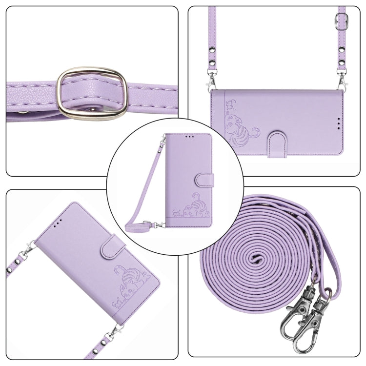 For Blackview A52 Cat Rat Embossed Pattern RFID Leather Phone Case with Lanyard(Purple) - More Brand by PMC Jewellery | Online Shopping South Africa | PMC Jewellery | Buy Now Pay Later Mobicred