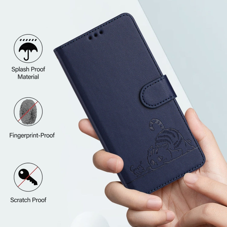 For Blackview Color 8 Cat Rat Embossed Pattern RFID Leather Phone Case with Lanyard(Blue) - More Brand by PMC Jewellery | Online Shopping South Africa | PMC Jewellery | Buy Now Pay Later Mobicred