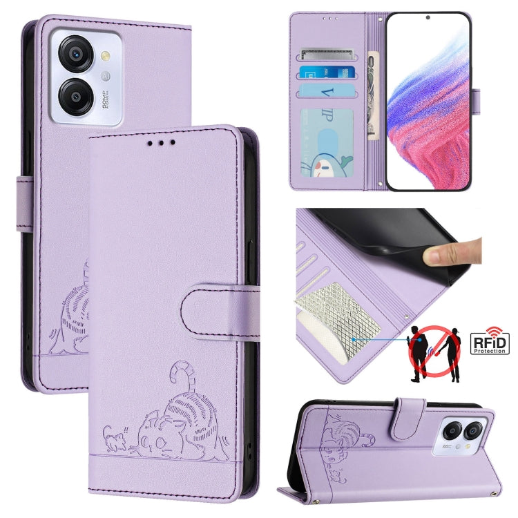 For Blackview Color 8 Cat Rat Embossed Pattern RFID Leather Phone Case with Lanyard(Purple) - More Brand by PMC Jewellery | Online Shopping South Africa | PMC Jewellery | Buy Now Pay Later Mobicred