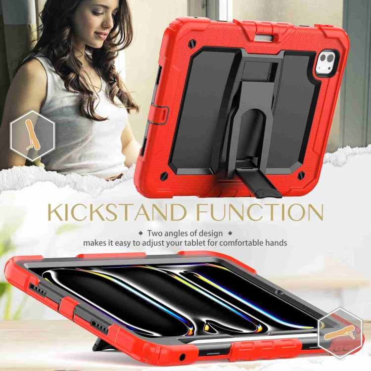 For iPad Pro 11 2024 Silicone Hydric PC Tablet Case with Shoulder Strap & Holder(Red) - iPad Pro 11 2024 Cases by PMC TechLife | Online Shopping South Africa | PMC TechLife | Buy Now Pay Later Mobicred