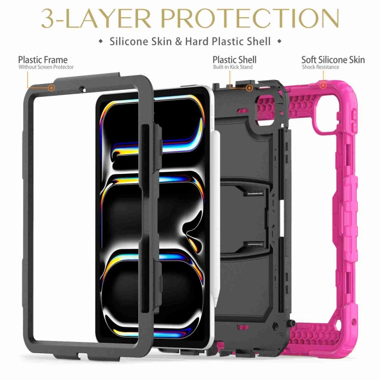 For iPad Pro 11 2024 Silicone Hydric PC Tablet Case with Shoulder Strap & Holder(Rose Red) - iPad Pro 11 2024 Cases by PMC TechLife | Online Shopping South Africa | PMC TechLife | Buy Now Pay Later Mobicred