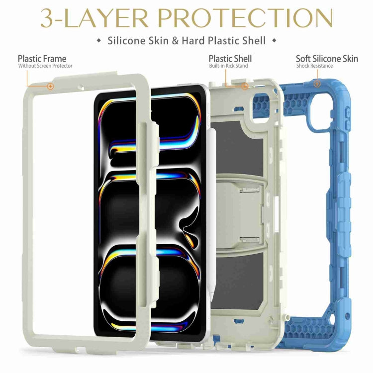 For iPad Pro 11 2024 Silicone Hydric PC Tablet Case with Shoulder Strap & Holder(Beige Cyan-blue) - iPad Pro 11 2024 Cases by PMC Jewellery | Online Shopping South Africa | PMC Jewellery | Buy Now Pay Later Mobicred
