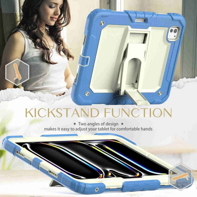 For iPad Pro 11 2024 Silicone Hydric PC Tablet Case with Shoulder Strap & Holder(Beige Cyan-blue) - iPad Pro 11 2024 Cases by PMC Jewellery | Online Shopping South Africa | PMC Jewellery | Buy Now Pay Later Mobicred