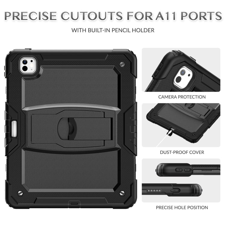 For iPad Pro 13 2024 Silicone Hydric PC Tablet Case with Shoulder Strap & Holder(Black) - iPad Pro 13 2024 Cases by PMC TechLife | Online Shopping South Africa | PMC TechLife | Buy Now Pay Later Mobicred
