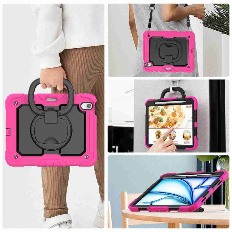 For iPad Air 11 2024 Handle Silicone Hydric PC Tablet Case with Shoulder Strap(Rose Red) - iPad Air 11 2024 Cases by PMC TechLife | Online Shopping South Africa | PMC TechLife | Buy Now Pay Later Mobicred