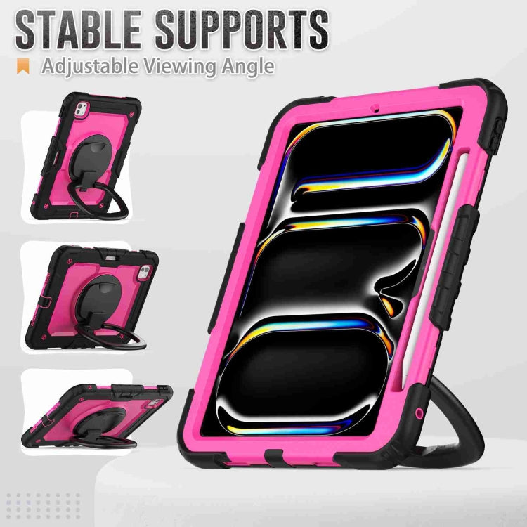 For iPad Pro 11 2024 Handle Silicone Hydric PC Tablet Case with Shoulder Strap(Rose Red PC) - iPad Pro 11 2024 Cases by PMC TechLife | Online Shopping South Africa | PMC TechLife | Buy Now Pay Later Mobicred