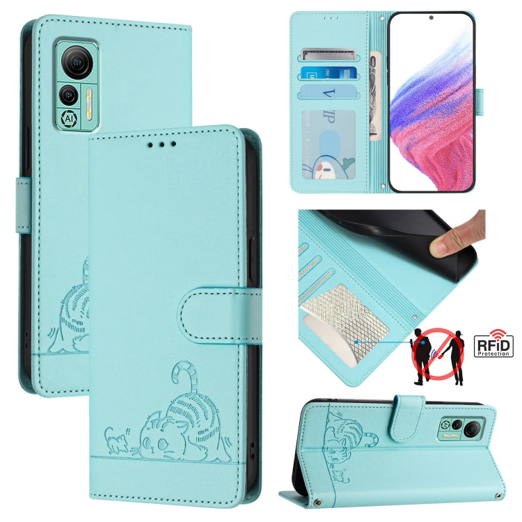 For Ulefone Note 14 Cat Rat Embossed Pattern RFID Leather Phone Case with Lanyard(Mint Green) - Ulefone Cases by PMC Jewellery | Online Shopping South Africa | PMC Jewellery | Buy Now Pay Later Mobicred
