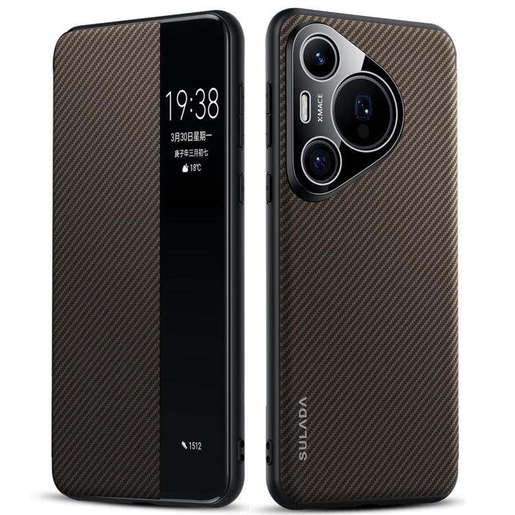For Huawei Pura 70 Pro SULADA Kevlar 600D Texture Smart Window Leather Phone Case(Brown) - free shipping - PMC Jewellery - Order now!