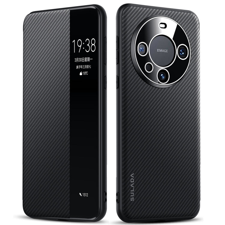 For Huawei Mate 60 Pro SULADA Kevlar 600D Texture Smart Window Leather Phone Case(Black) - free shipping - PMC TechLife - Order now!