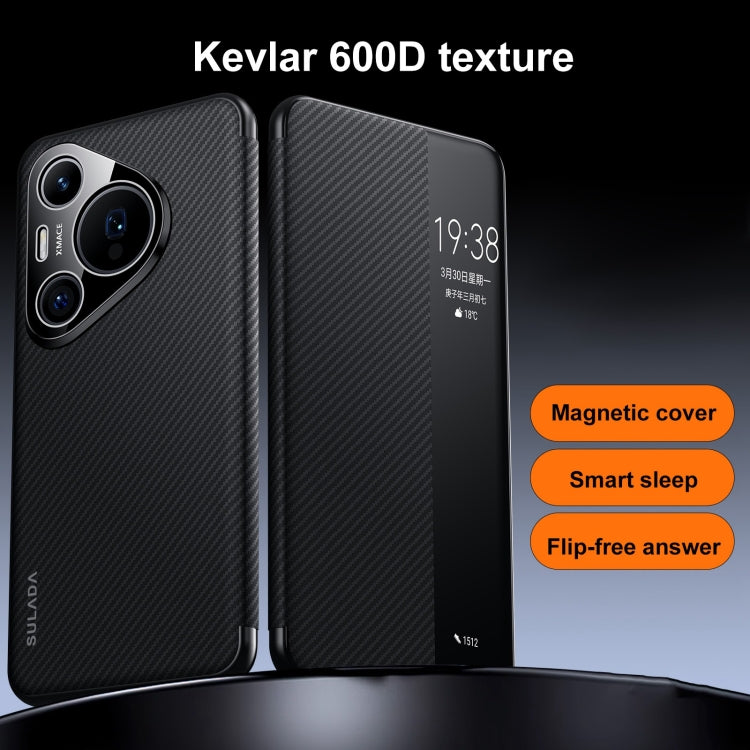For Huawei Mate 70 RS Ultimate SULADA Kevlar 600D Texture Smart Window Leather Phone Case(Brown) - Huawei Cases by SULADA | Online Shopping South Africa | PMC TechLife | Buy Now Pay Later Mobicred