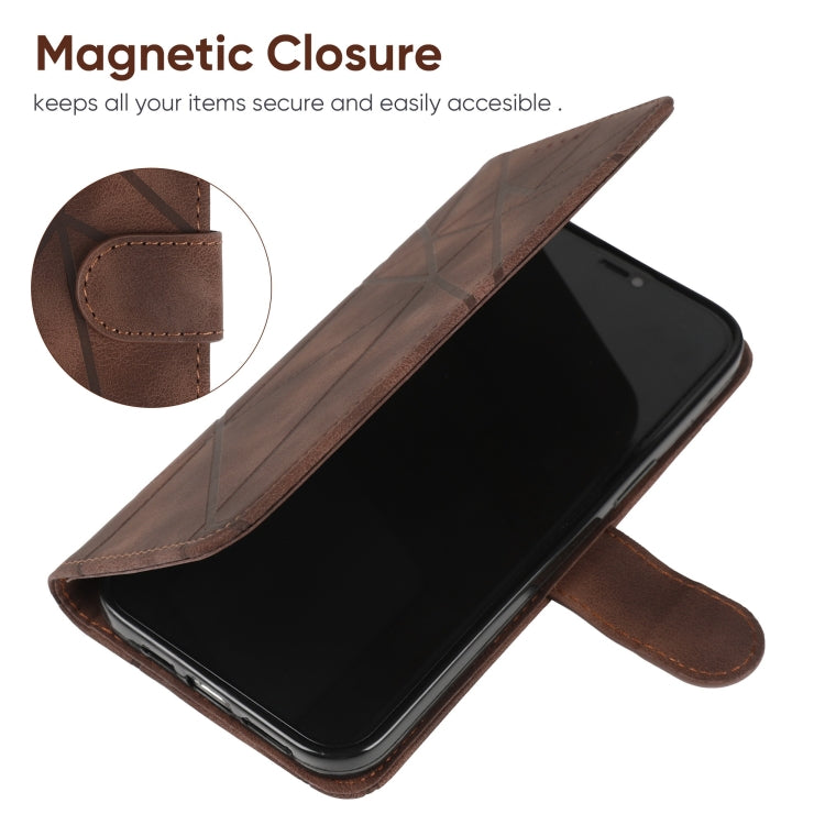 For Motorola Moto G Play 4G 2024 Skin Feel Geometric Lines Leather Phone Case(Brown) - Motorola Cases by PMC Jewellery | Online Shopping South Africa | PMC Jewellery | Buy Now Pay Later Mobicred