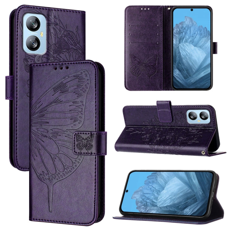 For Blackview A52 Embossed Butterfly Leather Phone Case(Dark Purple) - More Brand by PMC TechLife | Online Shopping South Africa | PMC TechLife | Buy Now Pay Later Mobicred