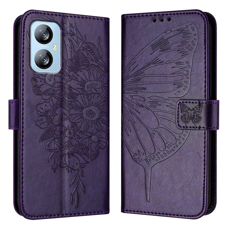 For Blackview A52 Embossed Butterfly Leather Phone Case(Dark Purple) - More Brand by PMC Jewellery | Online Shopping South Africa | PMC Jewellery | Buy Now Pay Later Mobicred