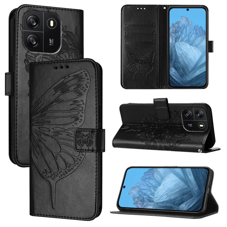 For Blackview Wave 6C Embossed Butterfly Leather Phone Case(Black) - More Brand by PMC TechLife | Online Shopping South Africa | PMC TechLife | Buy Now Pay Later Mobicred