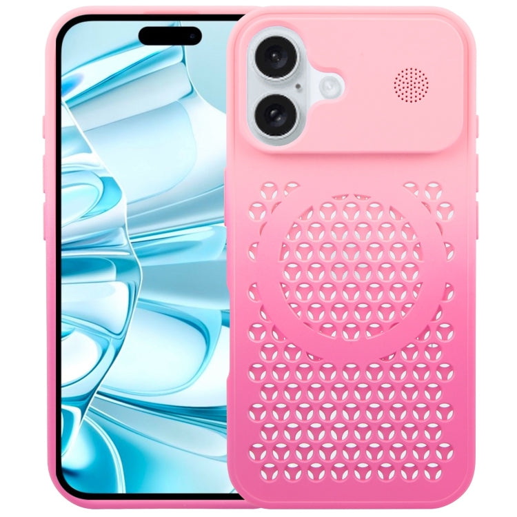 For iPhone 16 Gradient Color Honeycomb Aromatherapy MagSafe Phone Case(Pink+Rose Red) - iPhone 16 Cases by PMC Jewellery | Online Shopping South Africa | PMC Jewellery | Buy Now Pay Later Mobicred