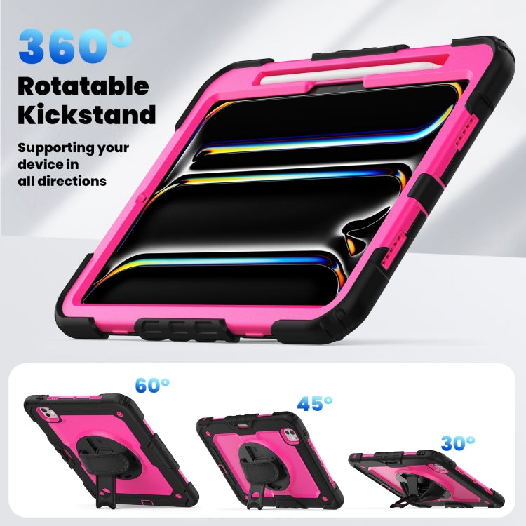 For iPad Pro 11 2024 Silicone Hybrid PC Tablet Case with Shoulder Strap(Rose Red + Black) - iPad Pro 11 2024 Cases by PMC TechLife | Online Shopping South Africa | PMC TechLife | Buy Now Pay Later Mobicred