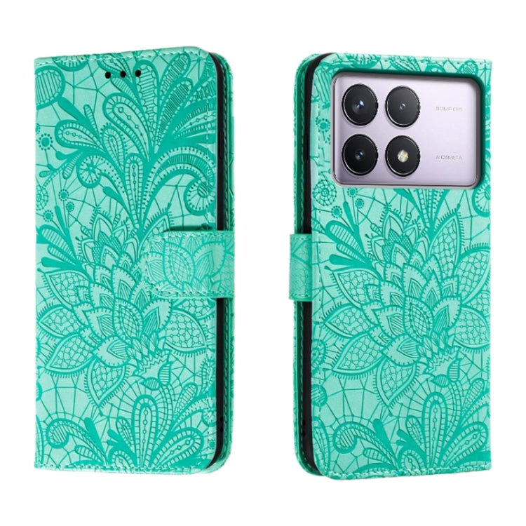 For Xiaomi Redmi K70 Lace Flower Embossing Flip Leather Phone Case(Green) - K70 Cases by PMC Jewellery | Online Shopping South Africa | PMC Jewellery | Buy Now Pay Later Mobicred