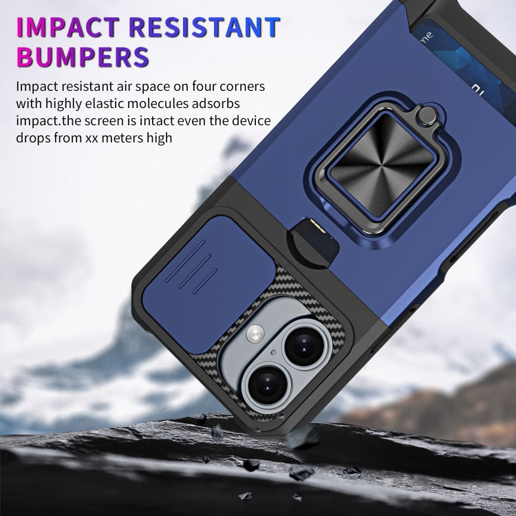 For iPhone 16 Camera Shield Card Slot PC+TPU Phone Case(Blue) - free shipping - PMC TechLife - Order now!
