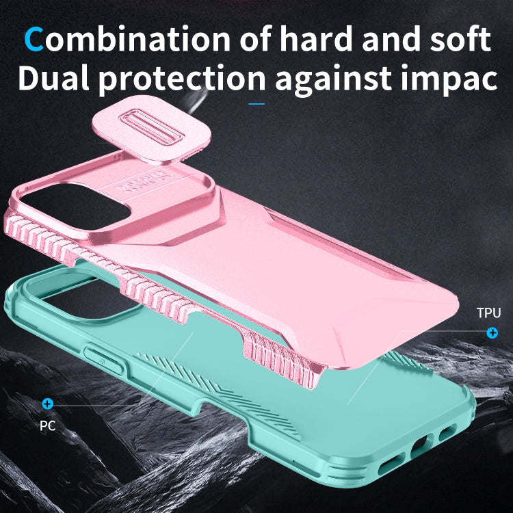 For iPhone 16 Plus Sliding Camshield Phone Case(Pink + Grey Green) - iPhone 16 Plus Cases by PMC Jewellery | Online Shopping South Africa | PMC Jewellery | Buy Now Pay Later Mobicred