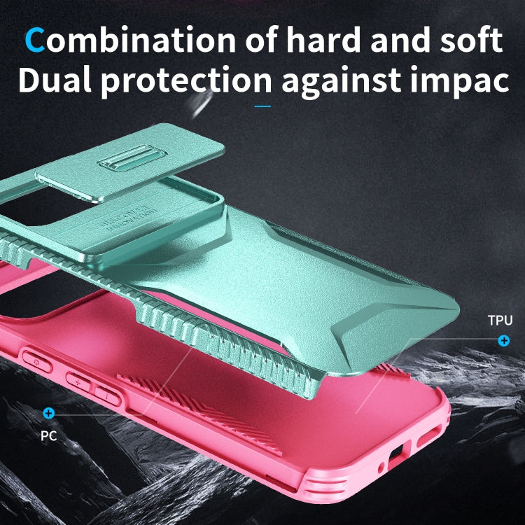 For Google Pixel 9 Pro XL Sliding Camshield Phone Case(Grey Green + Pink) - Google Cases by PMC TechLife | Online Shopping South Africa | PMC TechLife | Buy Now Pay Later Mobicred