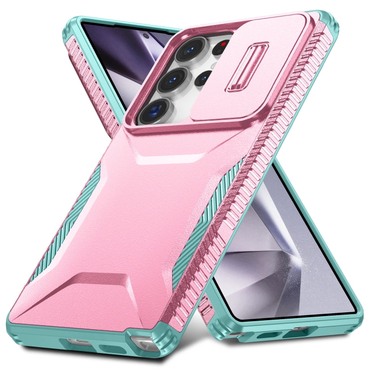 For Samsung Galaxy S25 Ultra 5G Sliding Camshield Phone Case(Pink + Grey Green) - Galaxy S25 Ultra 5G Cases by PMC Jewellery | Online Shopping South Africa | PMC Jewellery | Buy Now Pay Later Mobicred