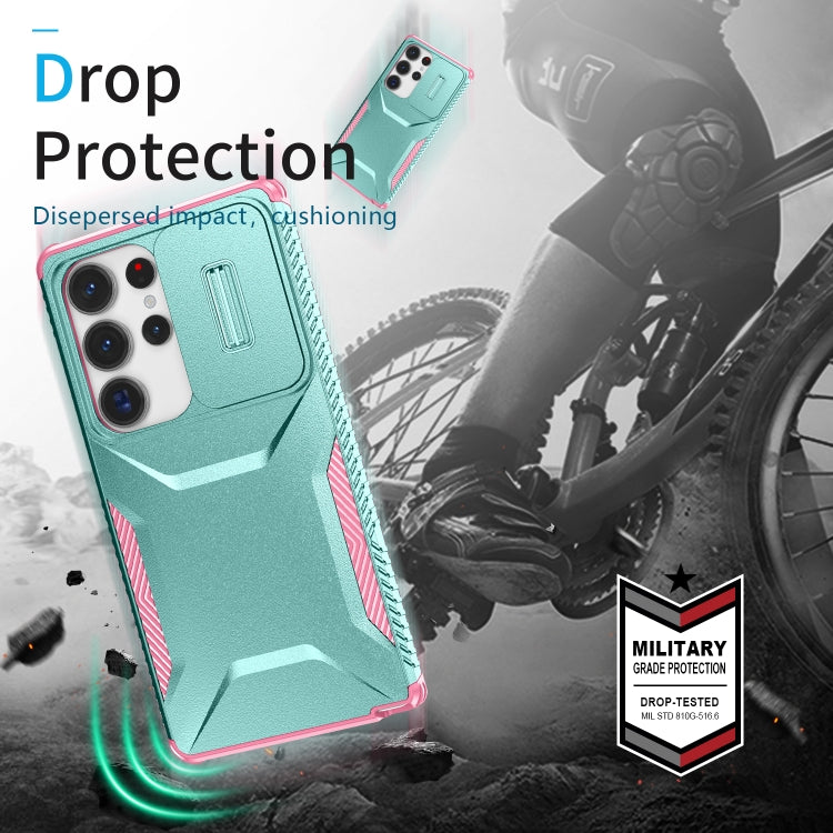 For Samsung Galaxy S25 Ultra 5G Sliding Camshield Phone Case(Grey Green + Pink) - Galaxy S25 Ultra 5G Cases by PMC Jewellery | Online Shopping South Africa | PMC Jewellery | Buy Now Pay Later Mobicred