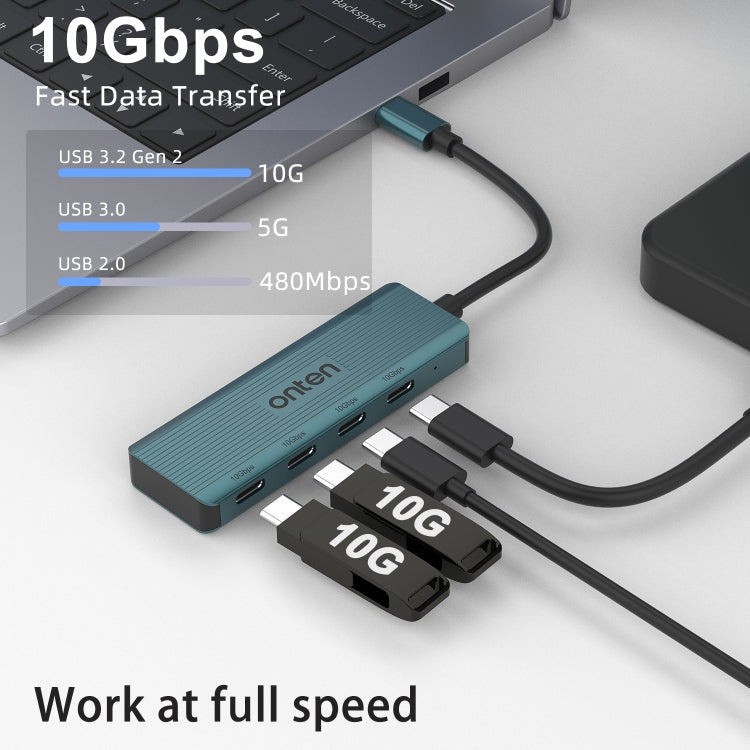 Onten UC620 10Gbps USB-C / Type-C to USB 3.2 Gen2 4 in 1 Multi-function HUB Docking Station, Length:13cm(Green) - USB HUB by Onten | Online Shopping South Africa | PMC Jewellery | Buy Now Pay Later Mobicred