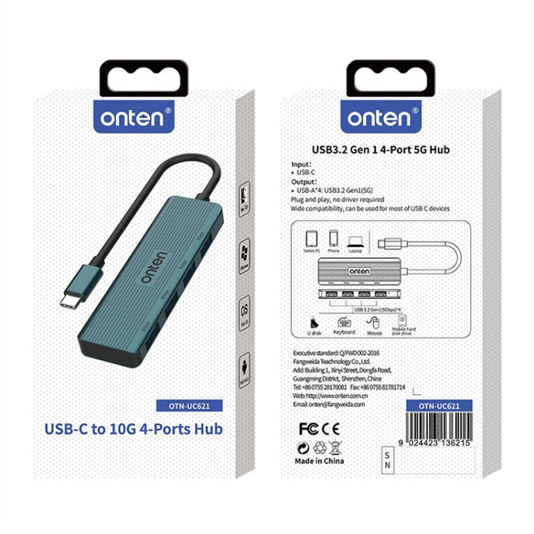 Onten UC621 5Gbps USB-C / Type-C to USB 3.2 Gen1 4 in 1 Multi-function HUB Docking Station, Length:1.5m(Green) - USB HUB by Onten | Online Shopping South Africa | PMC Jewellery | Buy Now Pay Later Mobicred