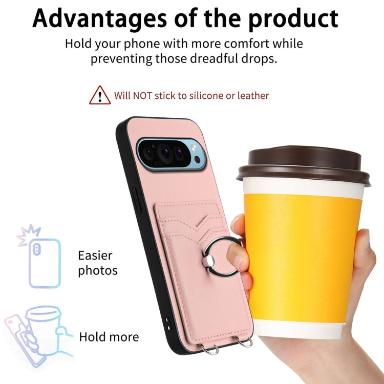 For Google Pixel 9 / 9 Pro R20 Crossbody Rope Ring Card Holder Phone Case(Pink) - Google Cases by PMC TechLife | Online Shopping South Africa | PMC TechLife | Buy Now Pay Later Mobicred