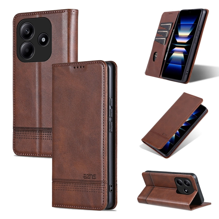 For Redmi Note 14 5G AZNS Magnetic Calf Texture Flip Leather Phone Case(Dark Brown) - Note 14 Cases by AZNS | Online Shopping South Africa | PMC Jewellery | Buy Now Pay Later Mobicred