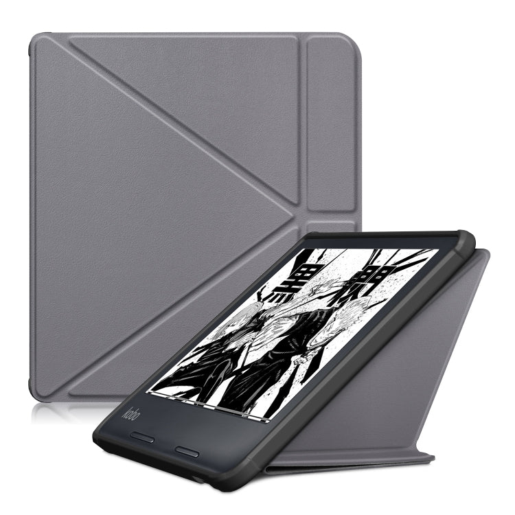 For Kobo Libra Colour 2024 Solid Color Deformation TPU Leather Smart Tablet Case(Grey) - Others by PMC Jewellery | Online Shopping South Africa | PMC Jewellery | Buy Now Pay Later Mobicred