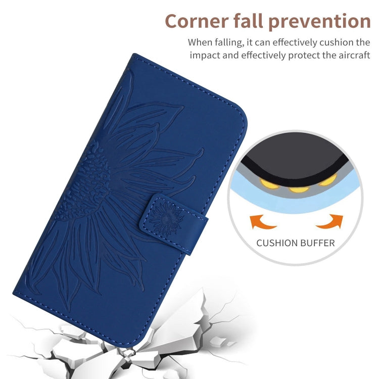 For Samsung Galaxy S25 5G Skin Feel Sun Flower Embossed Flip Leather Phone Case with Lanyard(Dark Blue) - Galaxy S25 5G Cases by PMC Jewellery | Online Shopping South Africa | PMC Jewellery | Buy Now Pay Later Mobicred