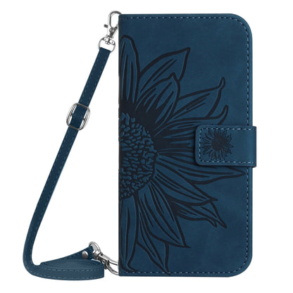 For Samsung Galaxy S25 5G Skin Feel Sun Flower Embossed Flip Leather Phone Case with Lanyard(Inky Blue) - Galaxy S25 5G Cases by PMC Jewellery | Online Shopping South Africa | PMC Jewellery | Buy Now Pay Later Mobicred