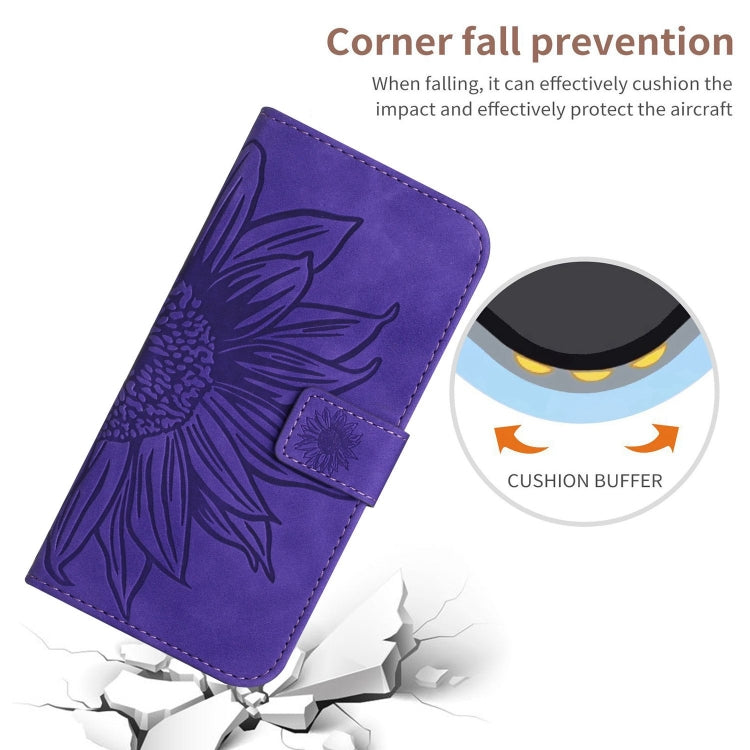 For Samsung Galaxy S25 5G Skin Feel Sun Flower Embossed Flip Leather Phone Case with Lanyard(Dark Purple) - Galaxy S25 5G Cases by PMC Jewellery | Online Shopping South Africa | PMC Jewellery | Buy Now Pay Later Mobicred