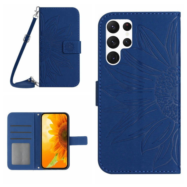 For Samsung Galaxy S25 Ultra 5G Skin Feel Sun Flower Embossed Flip Leather Phone Case with Lanyard(Dark Blue) - Galaxy S25 Ultra 5G Cases by PMC Jewellery | Online Shopping South Africa | PMC Jewellery | Buy Now Pay Later Mobicred